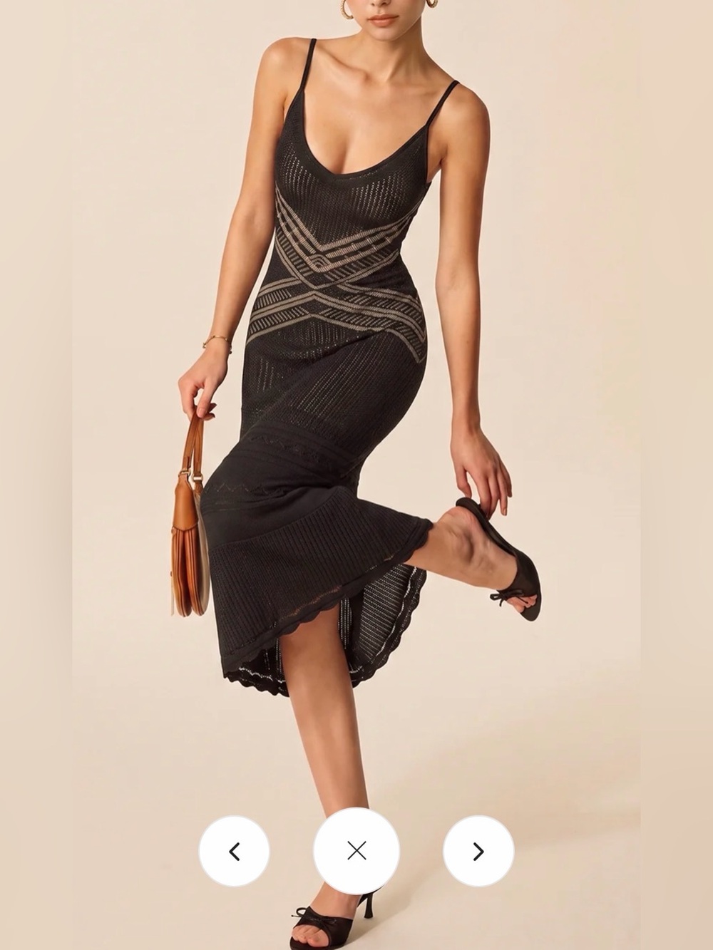 Commense Black Knit Midi Dress with Geometric Contrast